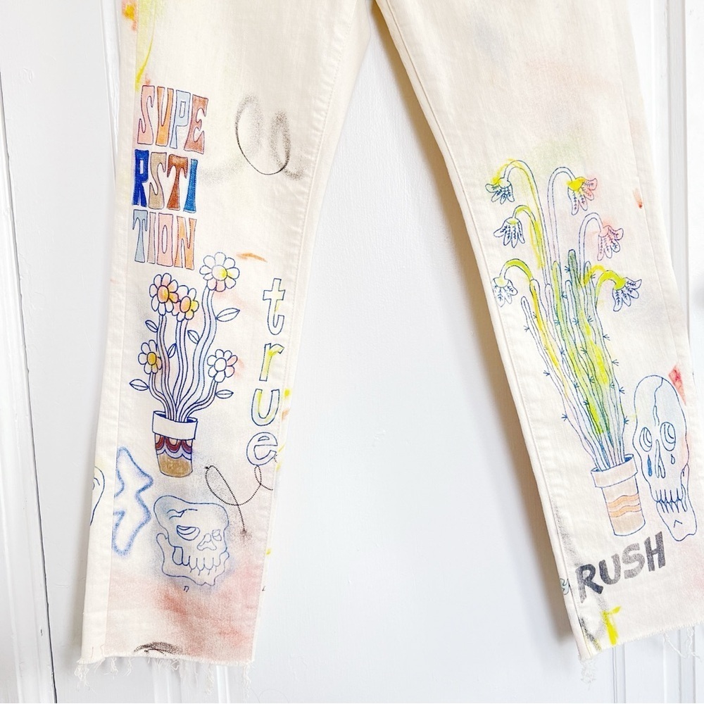 MOTHER • The Scrapper Cuff Ankle Fray in Superstition doodle graphic print art - Picture 11 of 16